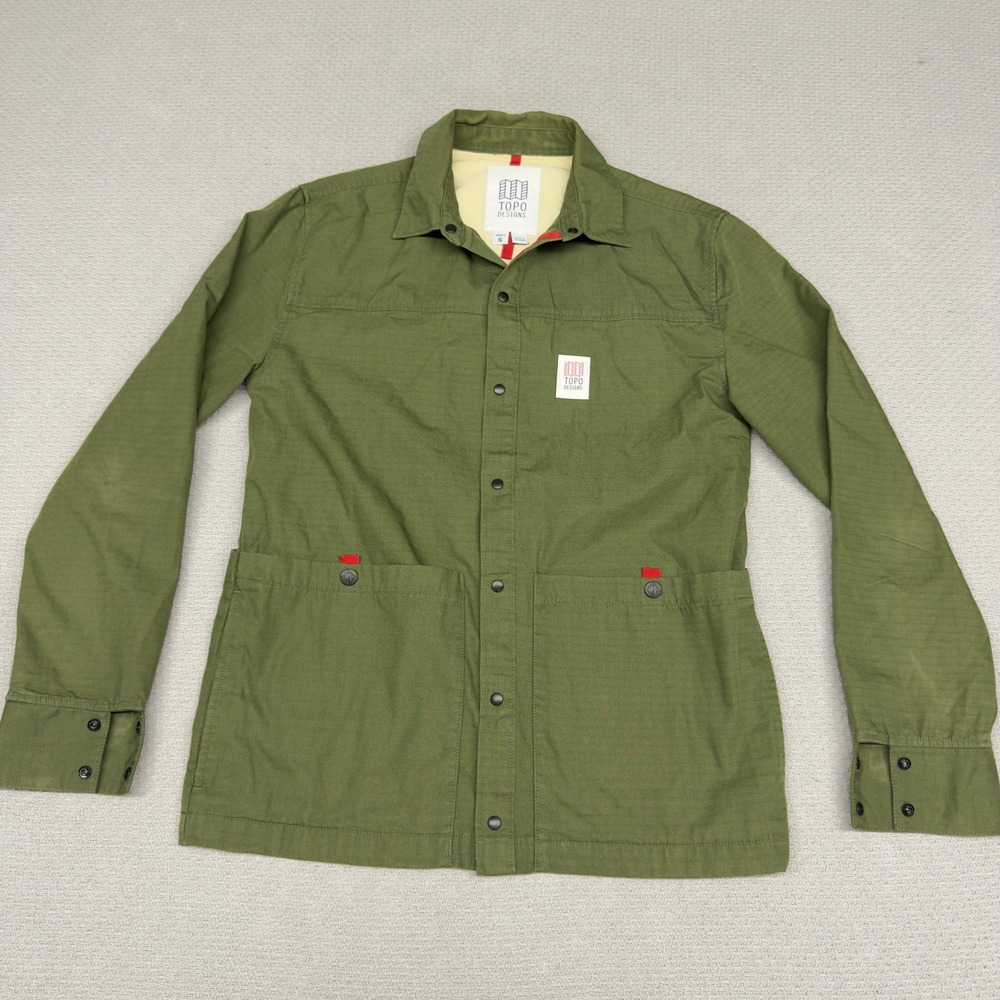 Topo Designs Field Shirt Jacket Mens Small Army Green Ripstop Snap Button Chore
